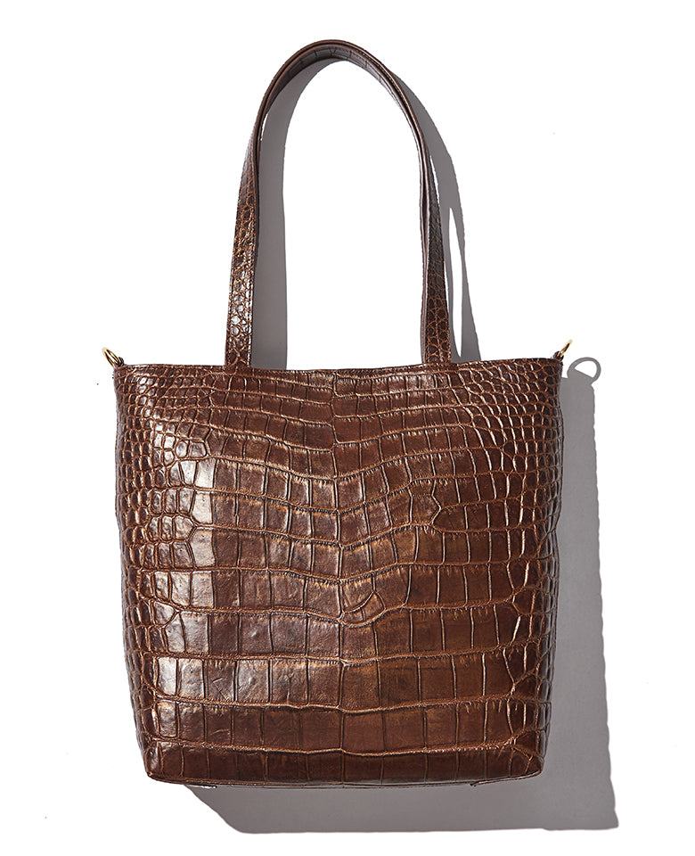 クロコダイルトートバッグ マットブラウン/グラデーションゴールド