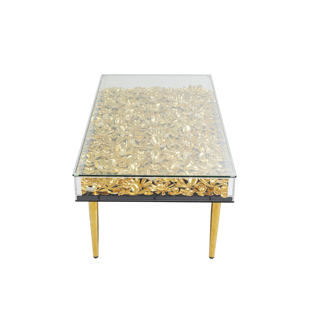 ゴールドフラワー 120x60cm ローテーブル/コーヒーテーブル - ロー