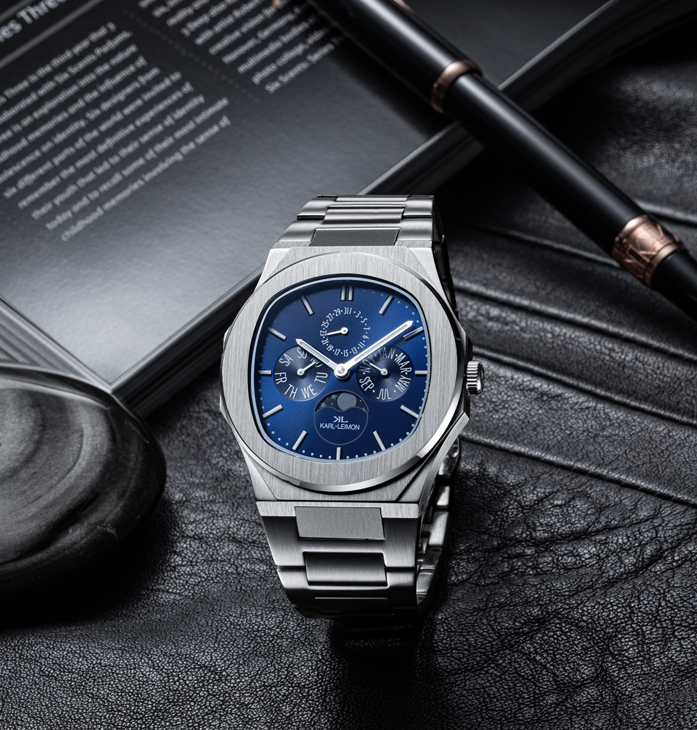 Triple Calendar Moonphase BLUE - KARL-LEIMON Watches