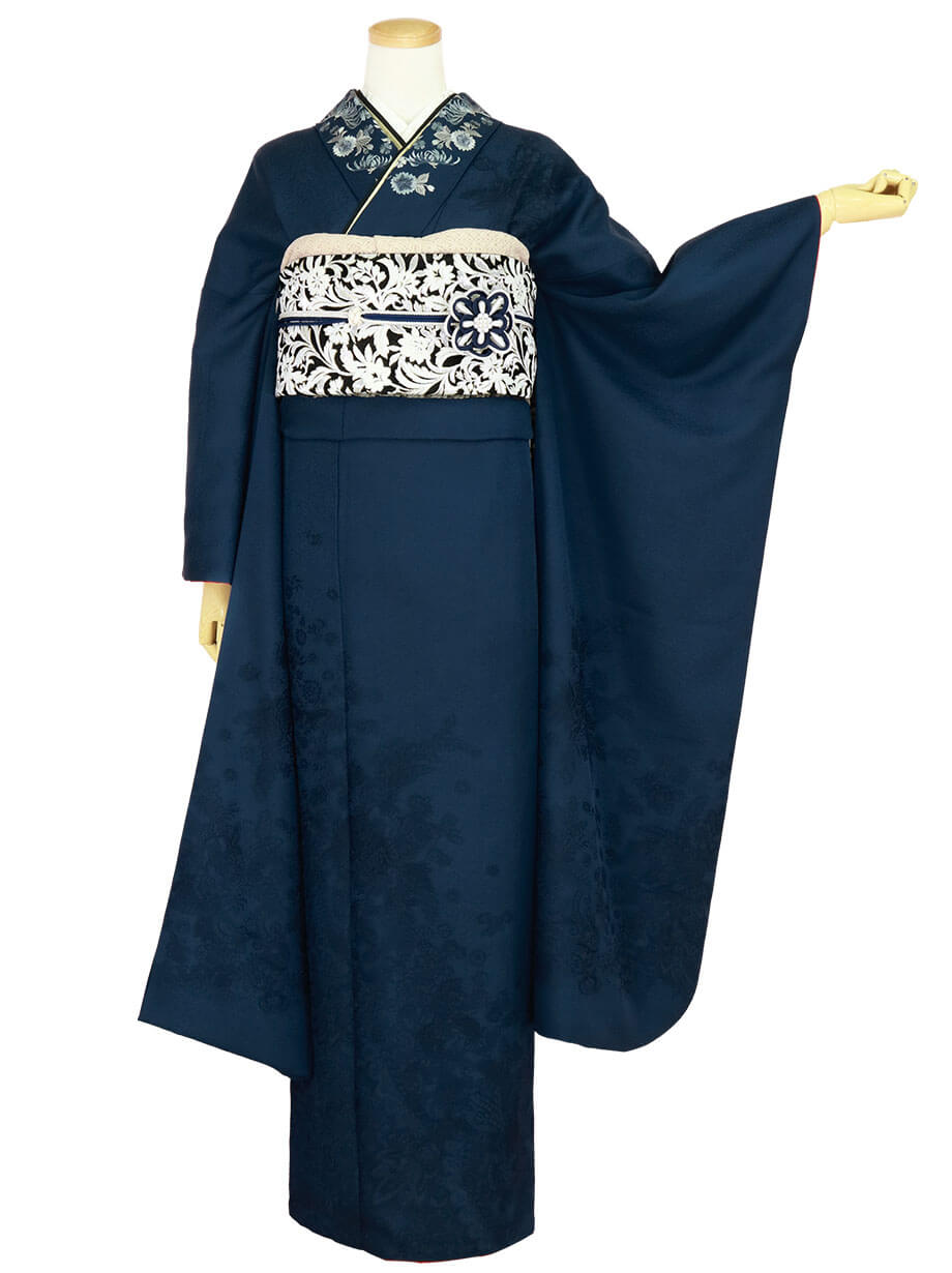 振袖レンタル／紺無地に刺繍の振袖／標準サイズ | 宅配着物レンタルの