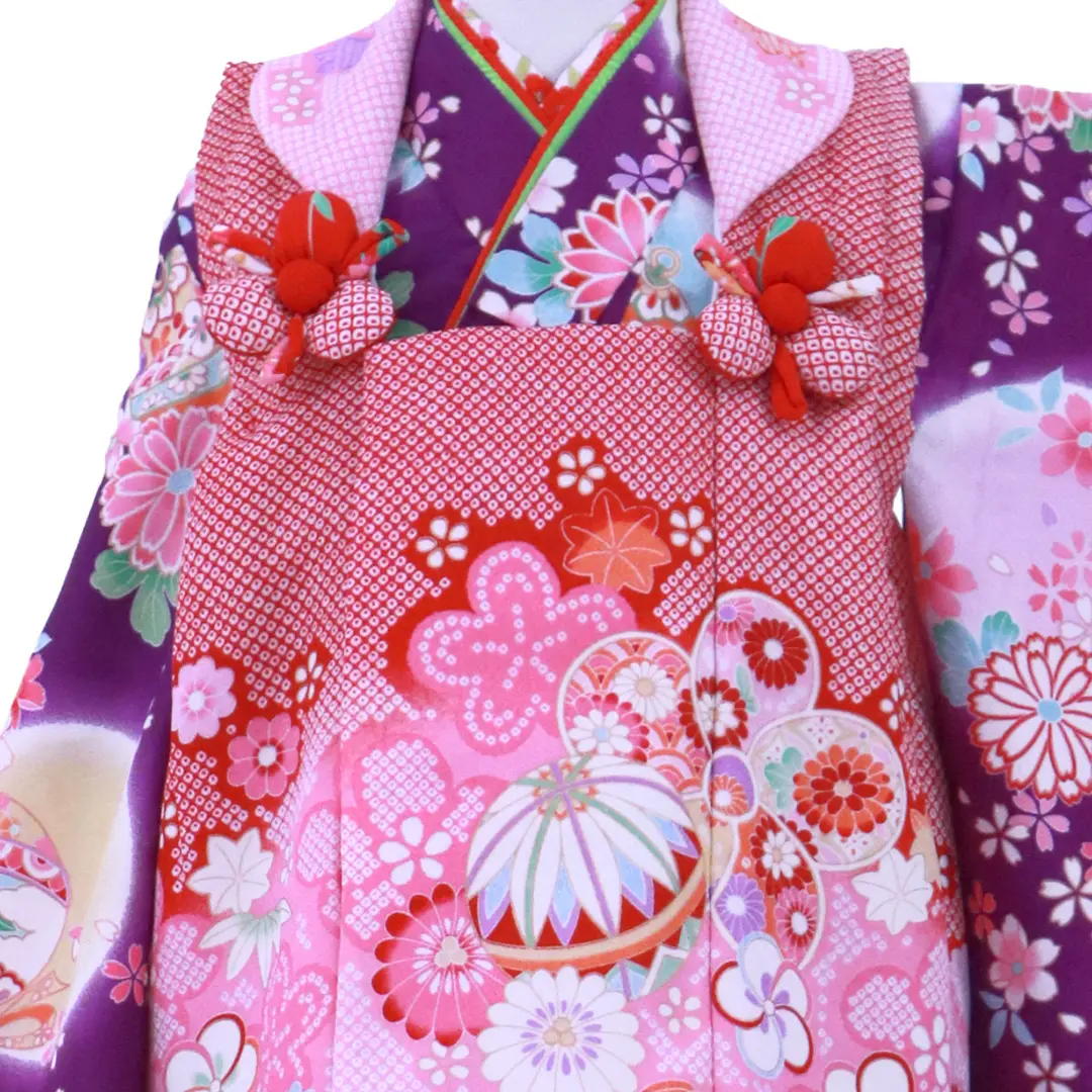 紫地に花柄と鈴の被布コートセット／七五三・三歳女の子** | 宅配着物