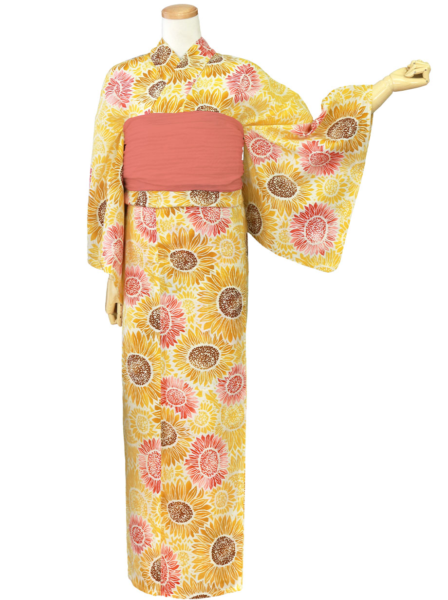 白地×ひまわりづくし／レディース浴衣 | 宅配着物レンタルの京都かしきもの