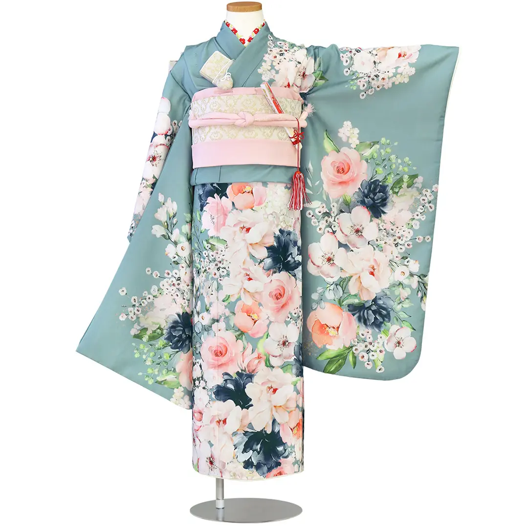 ICHIHA》アンティークローズ・ブルーの着物／七五三・七歳女の子