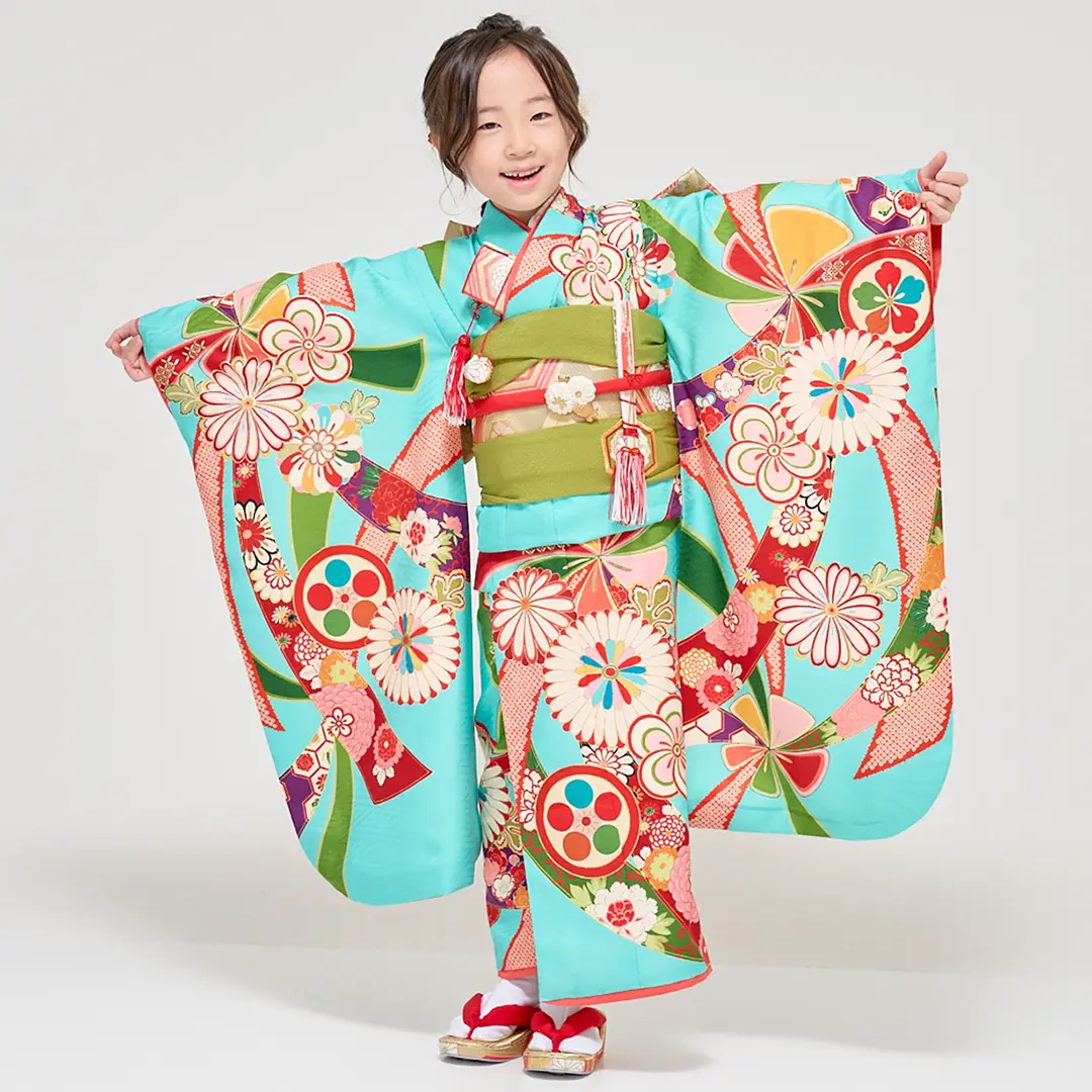 七五三着物レンタル／《LOWRYS FARM》レトロ熨斗の着物に亀甲帯