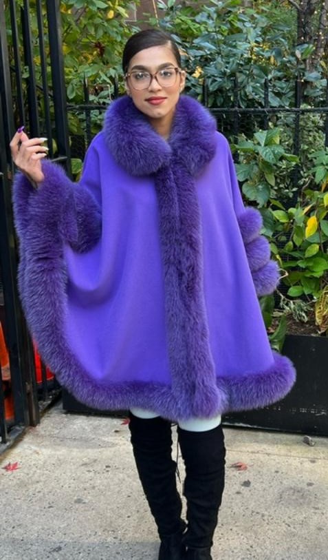 Purple Cashmere Wool Cape Purple Fox Trim 4447 – MARC KAUFMAN FURS