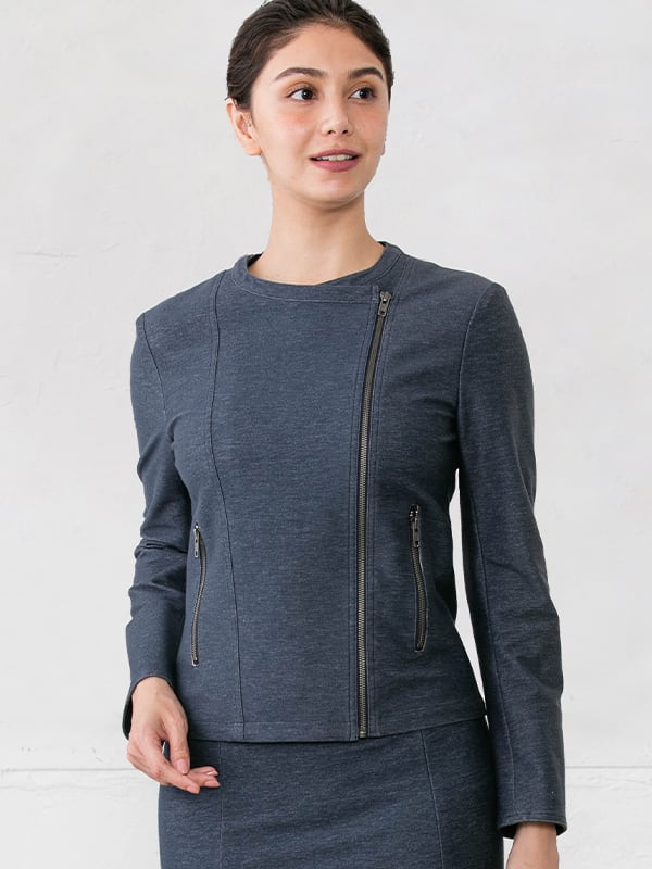 インディゴ ストレッチデニムライダースジャケット– kay me