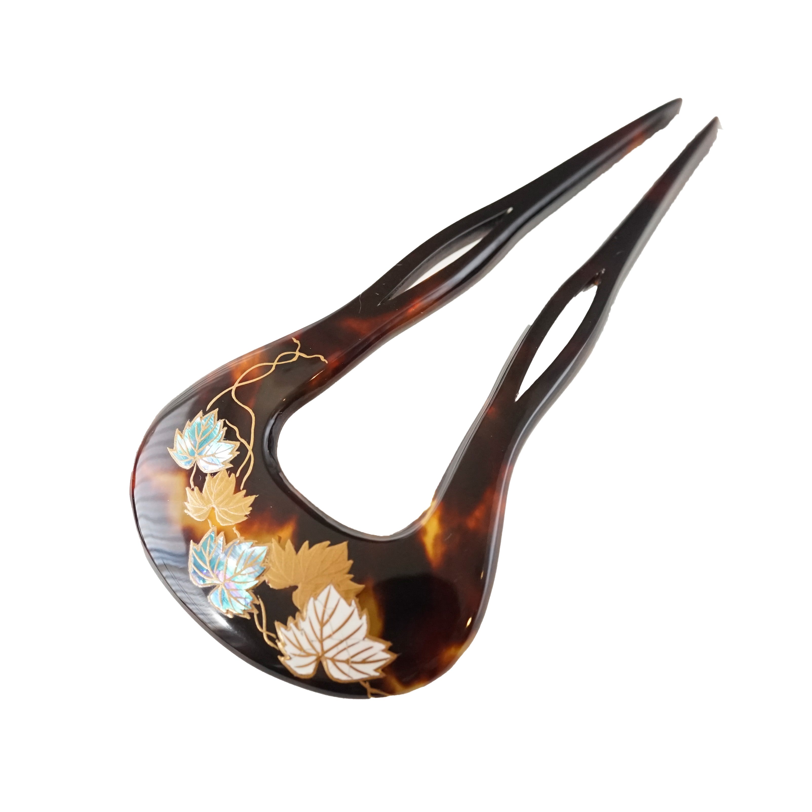 本べっ甲 純金蒔絵螺鈿かんざし 牡丹唐草 | かづら清老舗オンライン