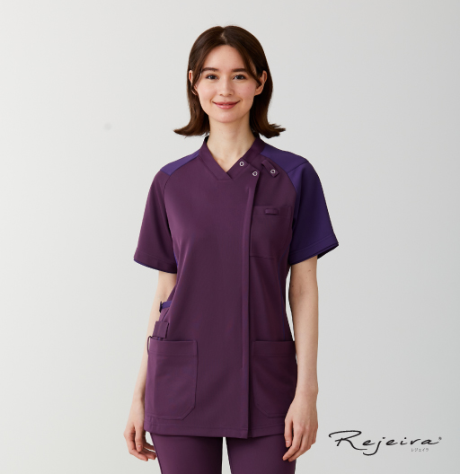 KZN713スクラブジャケット半袖（男女兼用）(ボルドー×バイオレット/SS