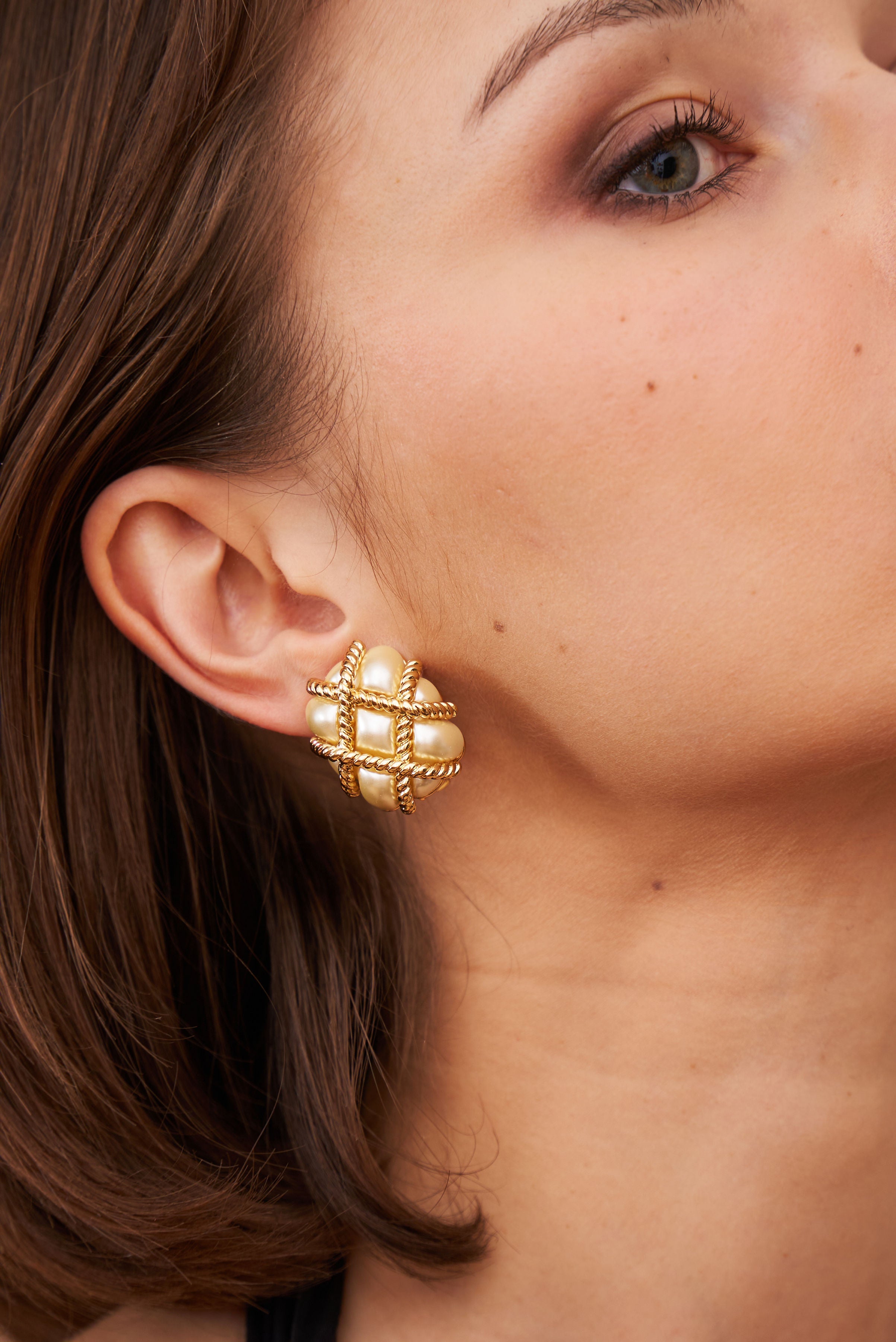 Pearl Quilted Clip Earrings