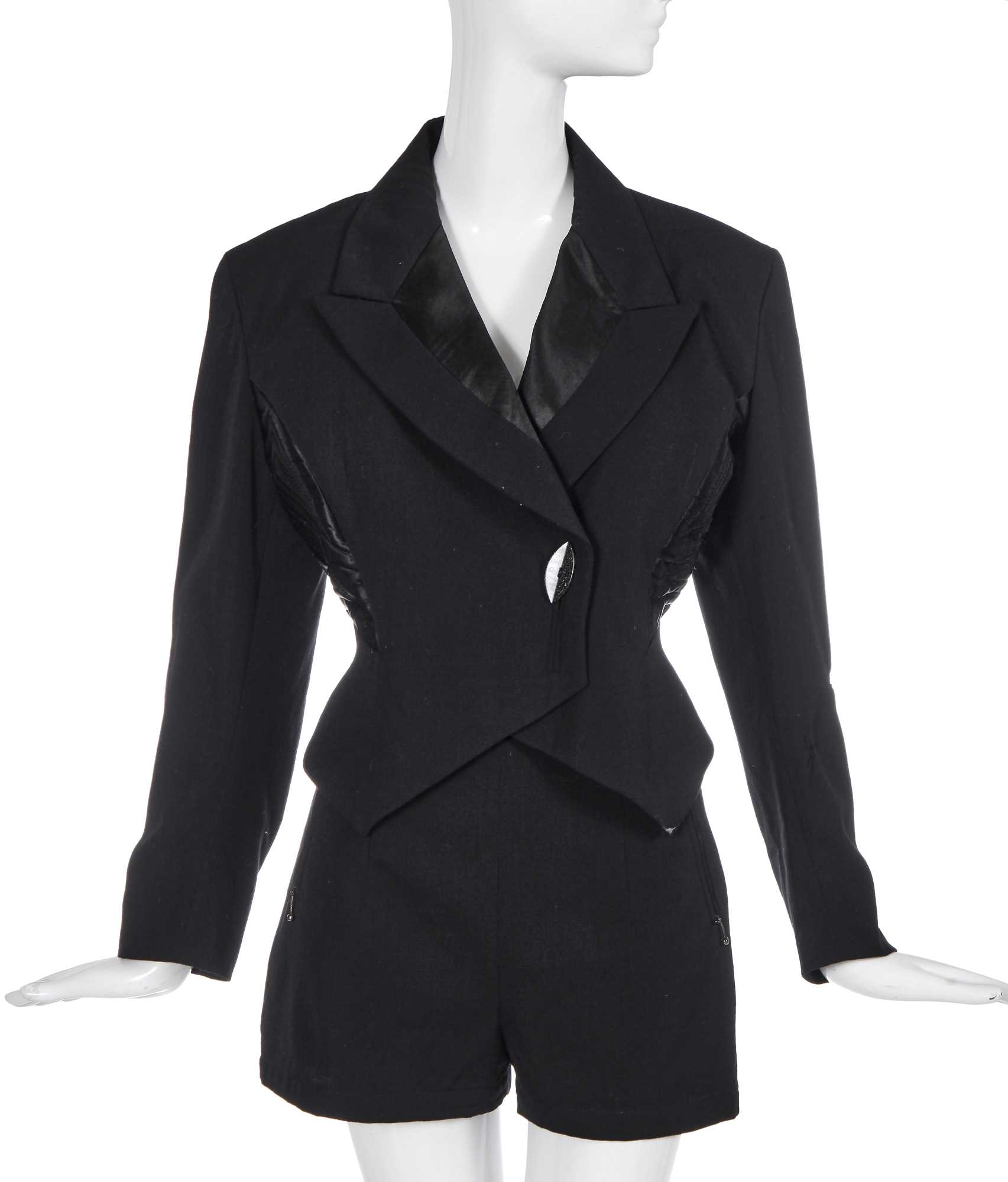 Lot 270 - A John Galliano black wool jacket and shorts