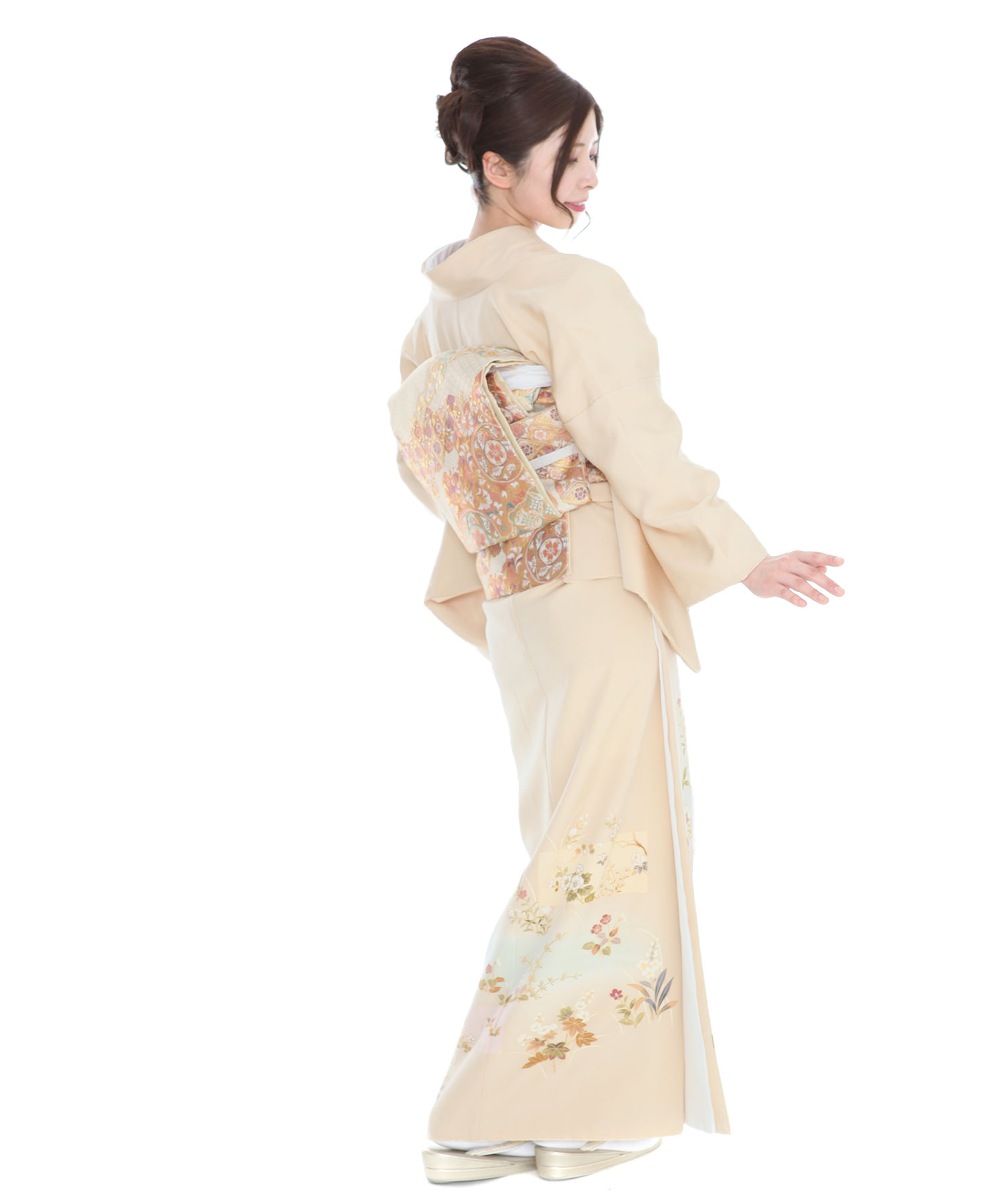 色留袖レンタル｜クリーム色に花と草木｜I0025｜L｜宅配着物レンタル