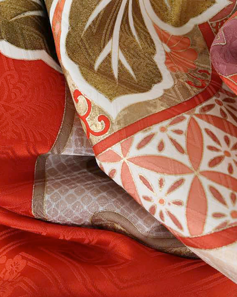 振袖 | 朱色に吉祥文様の葉 | 着物ネット通販・宅配レンタルのきもの遊美