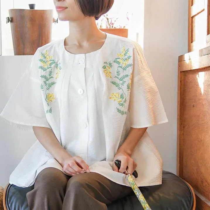 通気性抜群・綿100%・日本製・洗濯機OK】刺繍ブラウス｜KINDCARE