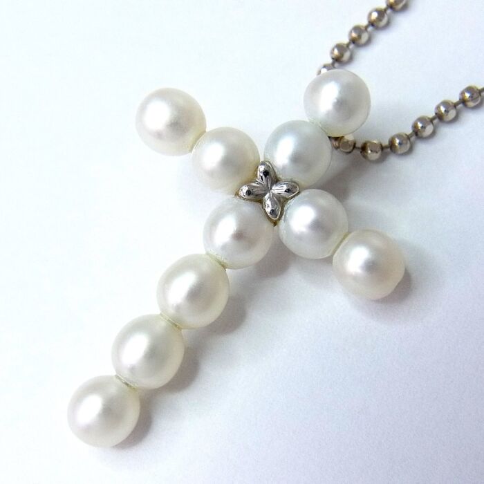 田崎真珠 925 ベビーパール クロスネックレス シルバー TASAKI タサキ