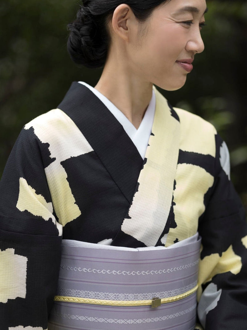 他にはないオリジナル浴衣 灯影文（ほかげもん）黒地に檸檬 [紅衣