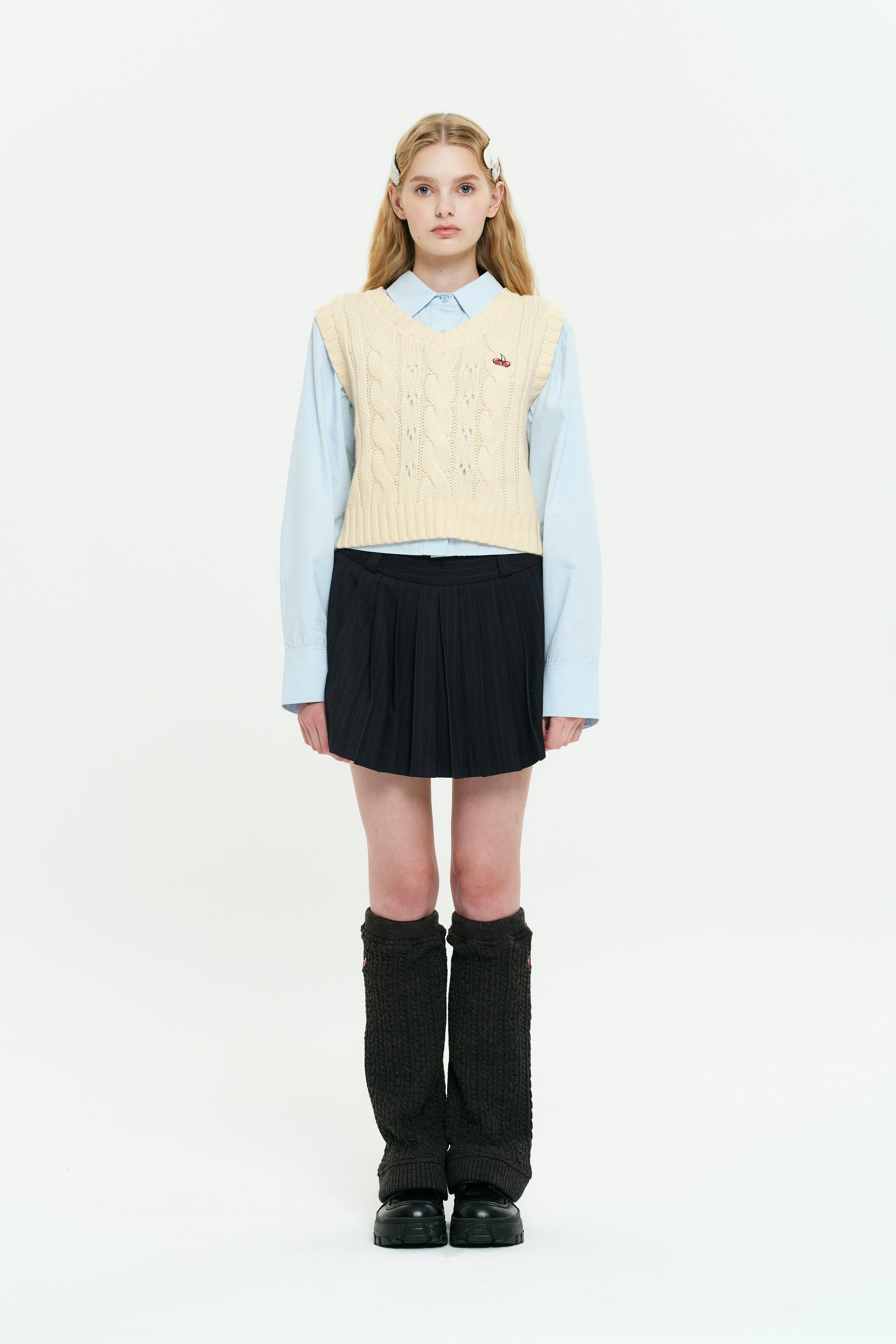 チェリープリーツミニスカート【ネイビー】