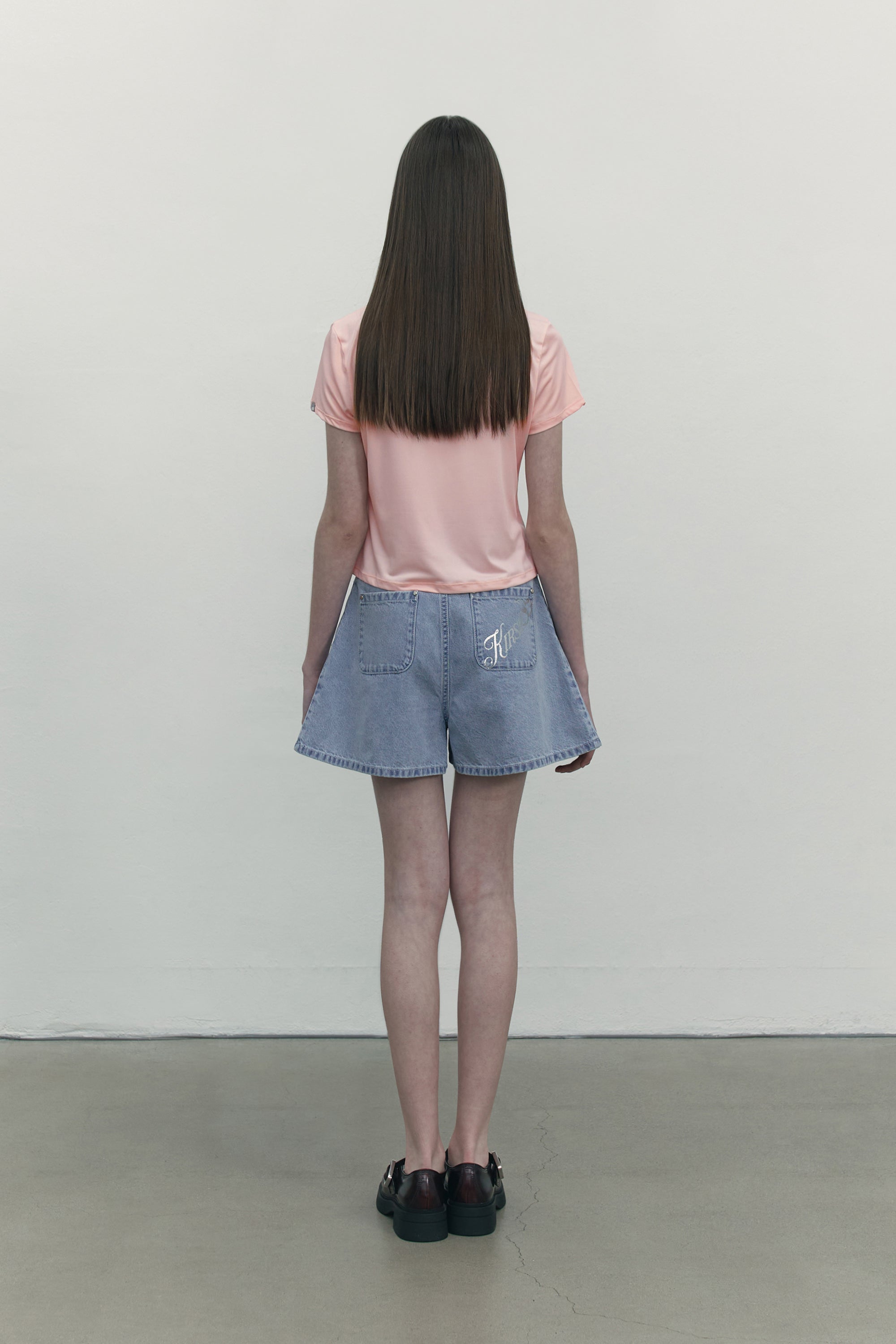 フレアショートデニムパンツ【ブルー】