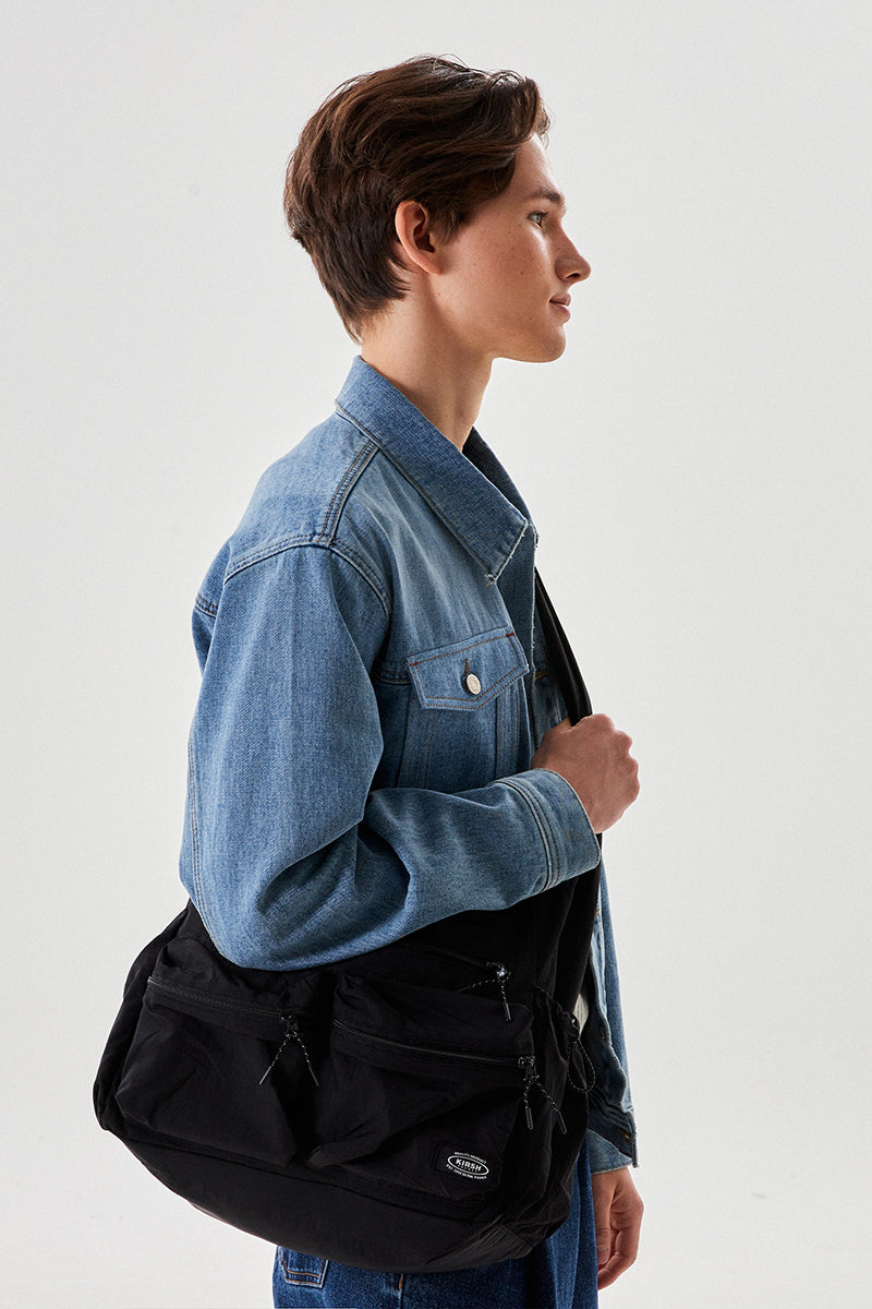 ポケットドローストリングクロスバッグ【ブラック】