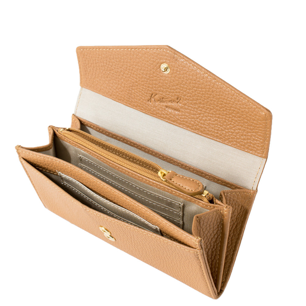 し*ん様 ミナペルホネン/Rosyロージィベージュ牛革キャメル/がま口牛革