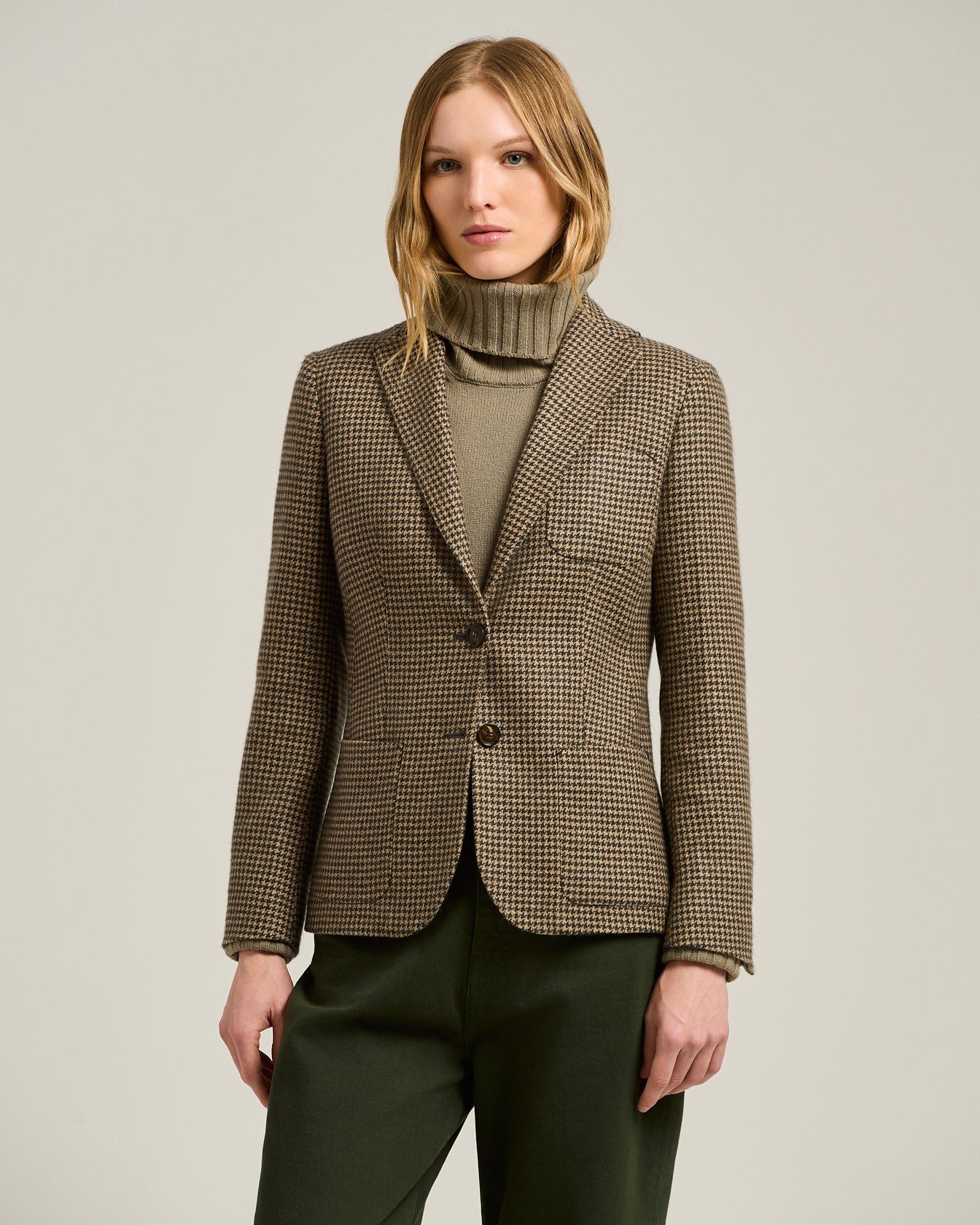 Brown Single-Breasted Women's Houndstooth Pure Cashmere Blazer | Kiton