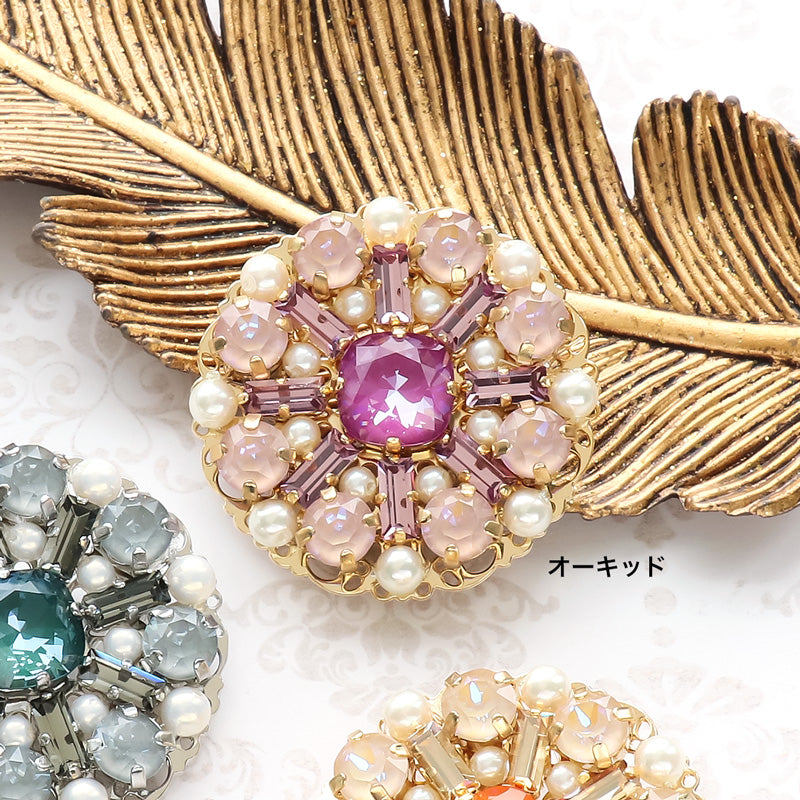 レシピNo.KR1090 貴和クリスタルのサークルフラワーブローチ – 貴和