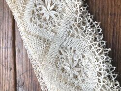 フランスアンティーク,ボビンレース,花モチーフ,レーステープ,幅広