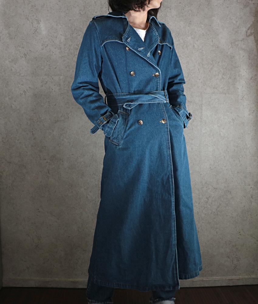 newport news デニム インディゴ トレンチ コート ロング丈 古着 USED