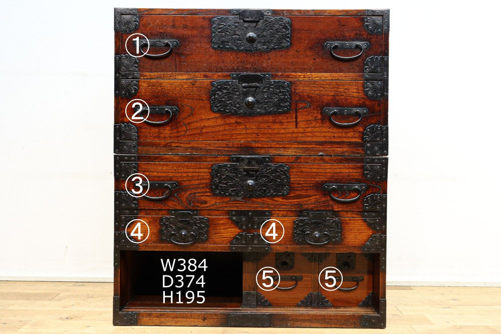 極上‼三方総欅‼ 時代の風格が圧倒的な変わりデザイン佐渡衣裳箪笥