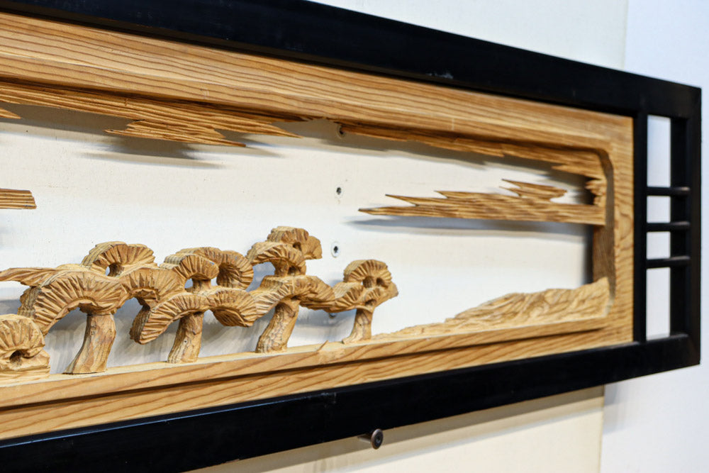 富士や松の美しい景色を描いた彫刻欄間 EZ2367ab 在庫(a:0 b:1)枚 – 古