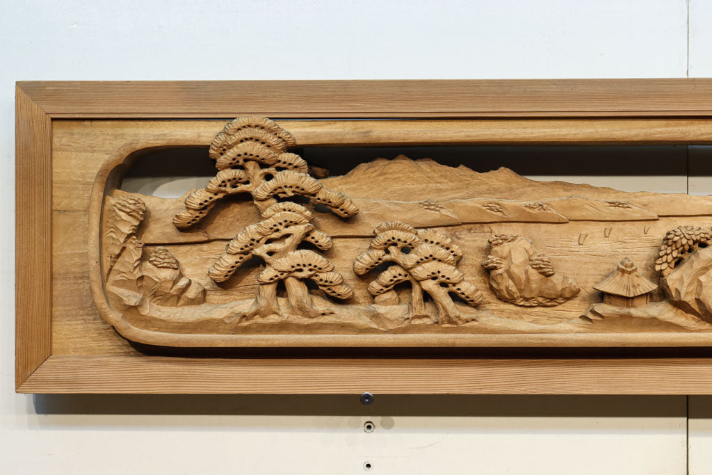 厚み100ミリ!! 重厚感溢れる木地色の深彫り彫刻欄間 EZ1081ab 在庫(a:0