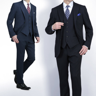 スリーピーススーツ ベスト メンズ 段返り3つボタン スリムフィット