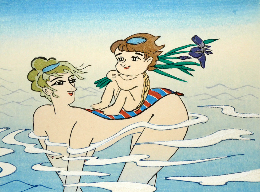 小島功「薫風（水辺有情）」木版画 絵画買取・販売の小竹美術