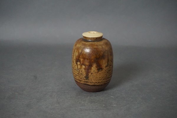 茶道具 石田陶春作 丹波茶入 西陣織宝間道仕覆付 共箱 V 7862 茶道具