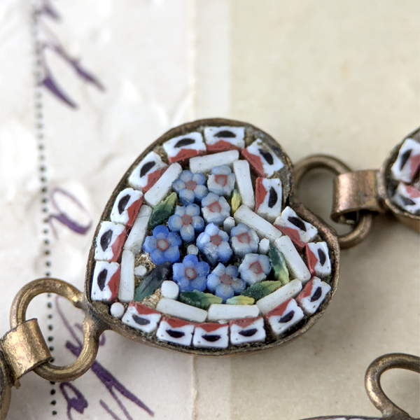 マイクロモザイクのハート型ブレスレット - アンティーク k-nuts