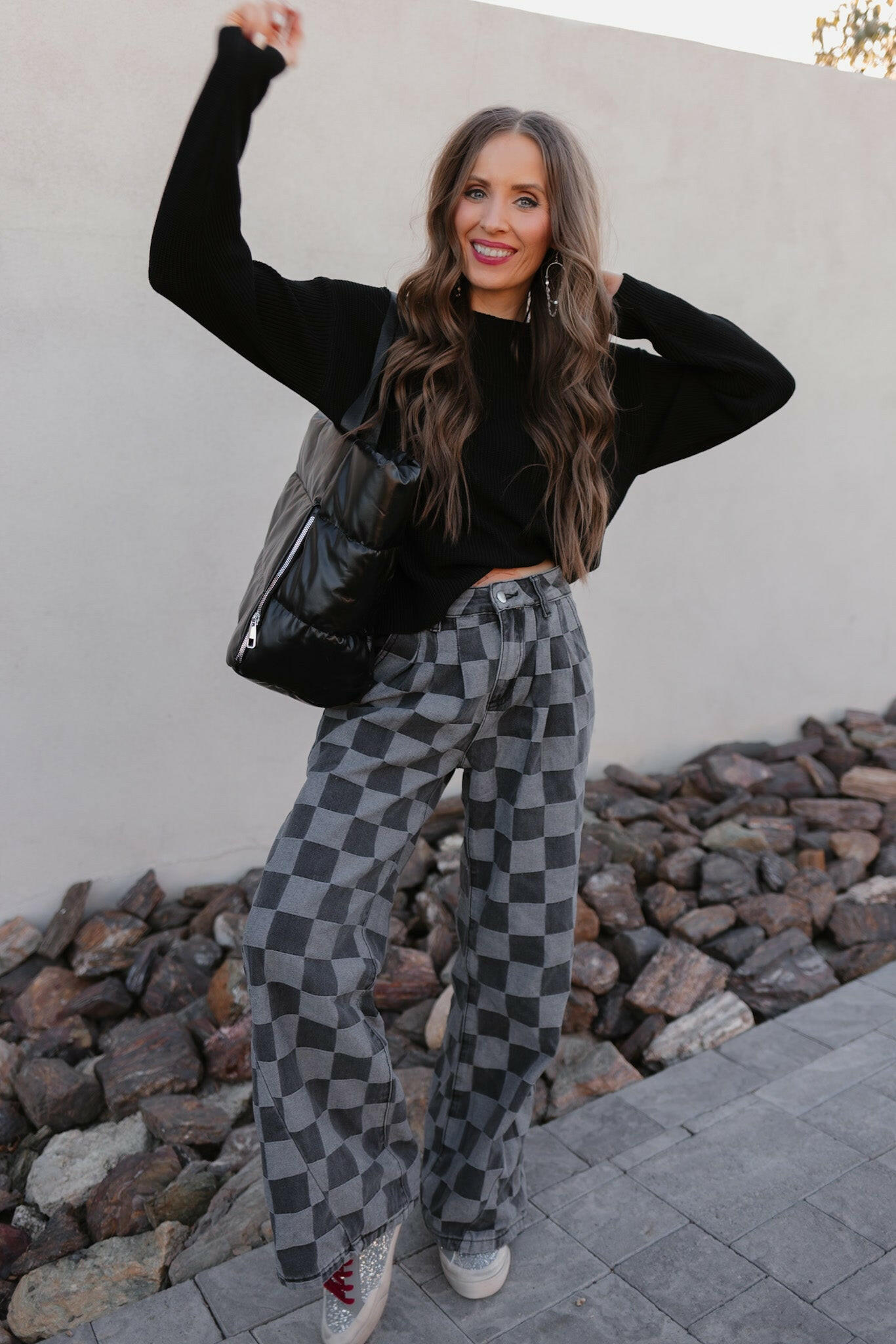 Hot to Go Checked Denim Jeans – Wide Leg Boutique Denim | Krush Kandy