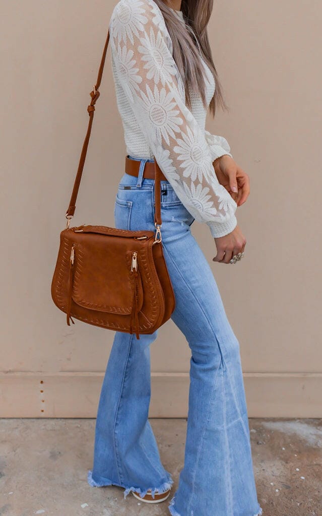 Relax Sunflower Waffle Knit Top with Mesh Sleeves S-XL