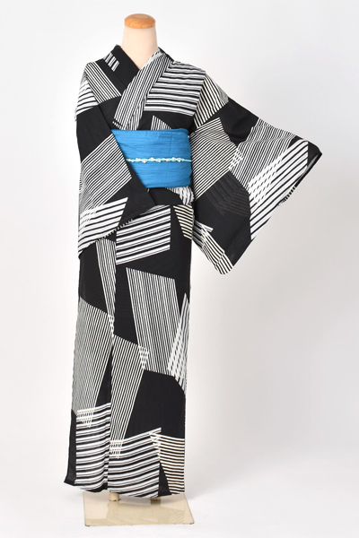 浴衣（黒白×幾何学模様）｜着物レンタルあき (来店着付け無料・全国