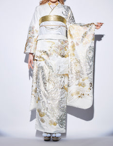 振袖 レンタル フルセット 白地 金銀 菊 成人式 結婚式 着物 適応身長