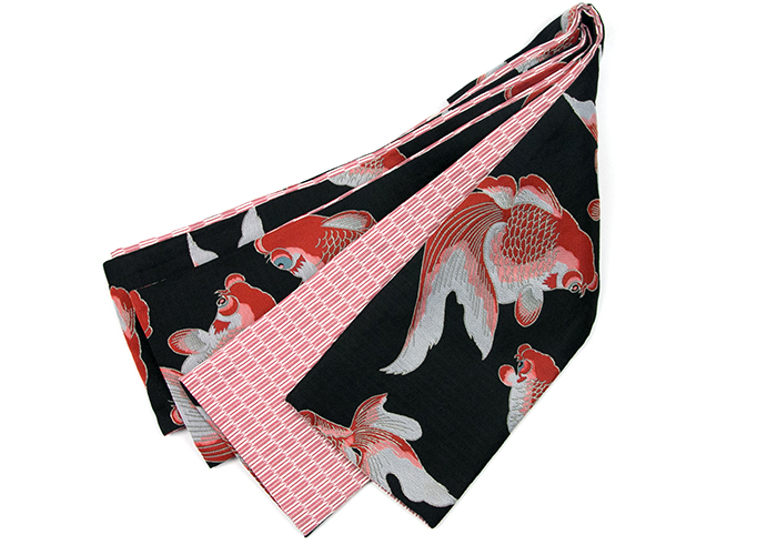 京艶哉香 細帯) 金魚柄 半幅帯 24 リバーシブル 着物 レディース 女性