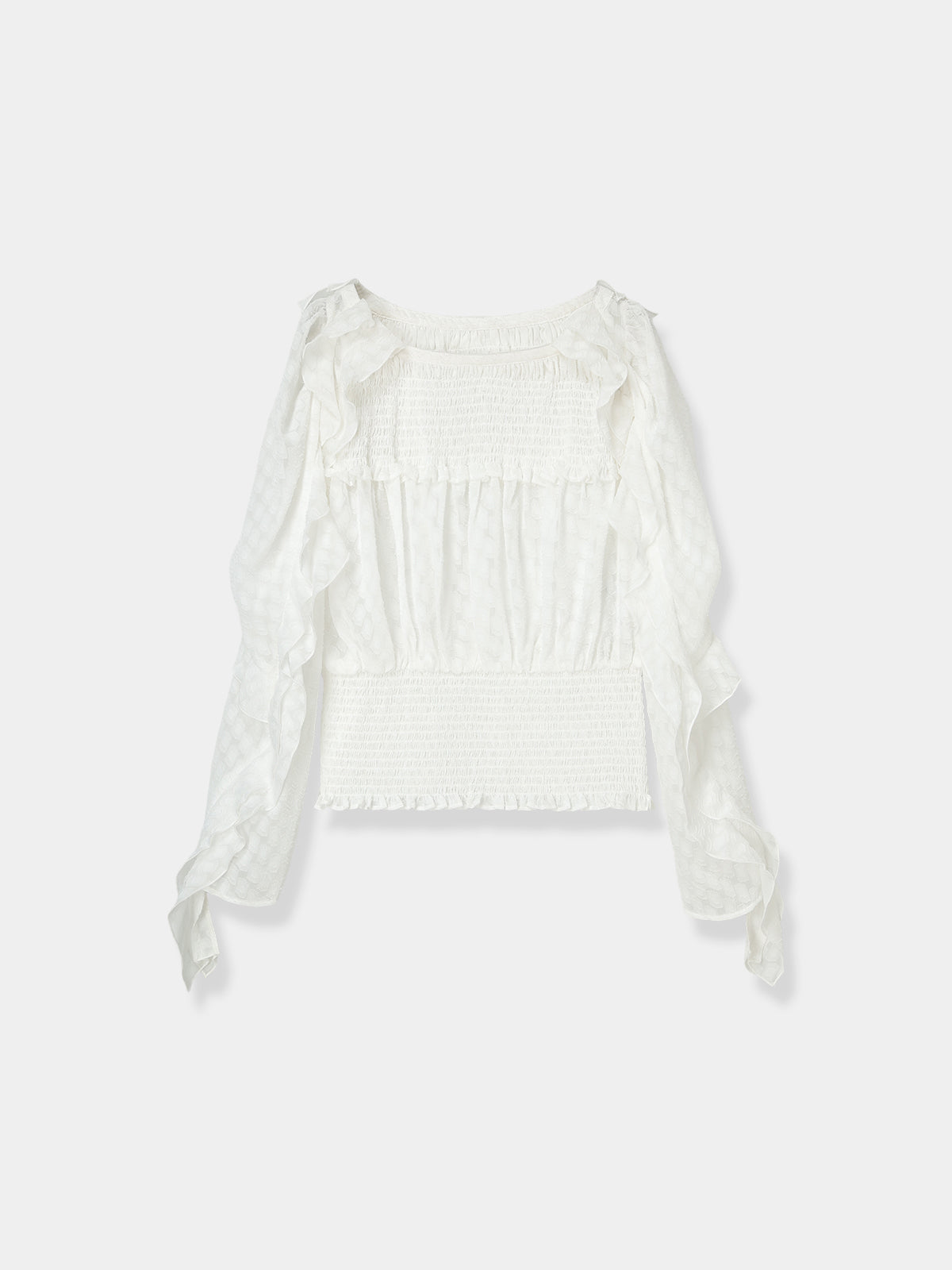 Sheer Jacquard Frill Blouse – L'AUBE BLANC
