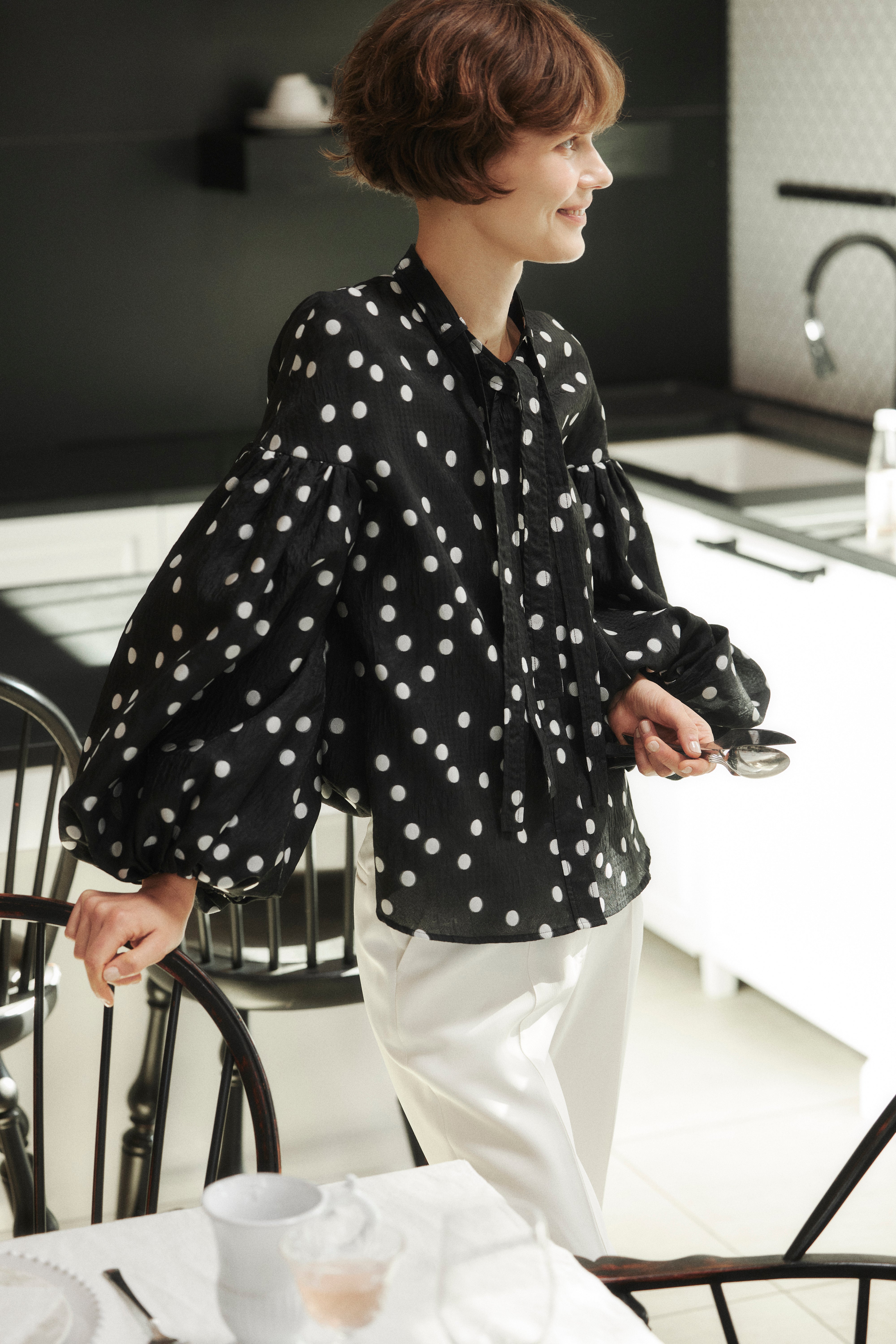 Sheer Polka Dot Ribbon Blouse – L'AUBE BLANC