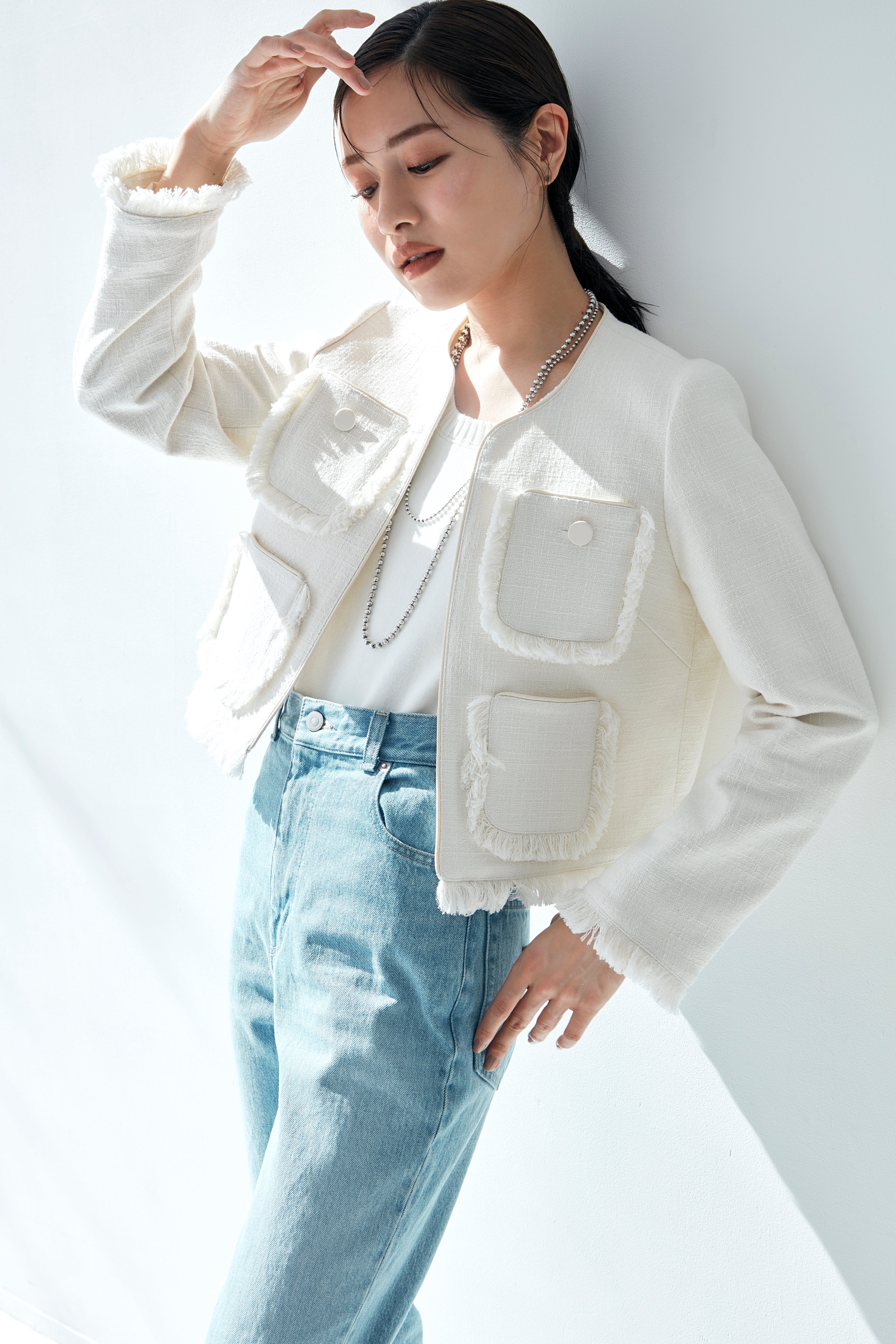 再入荷】Fringe tweed Jacket – L'AUBE BLANC