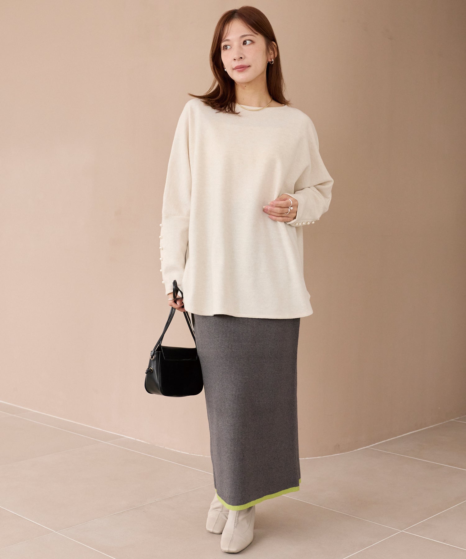 洗える】バイカラーリブニットスカート | ラビアンジェ-⼤きいサイズの