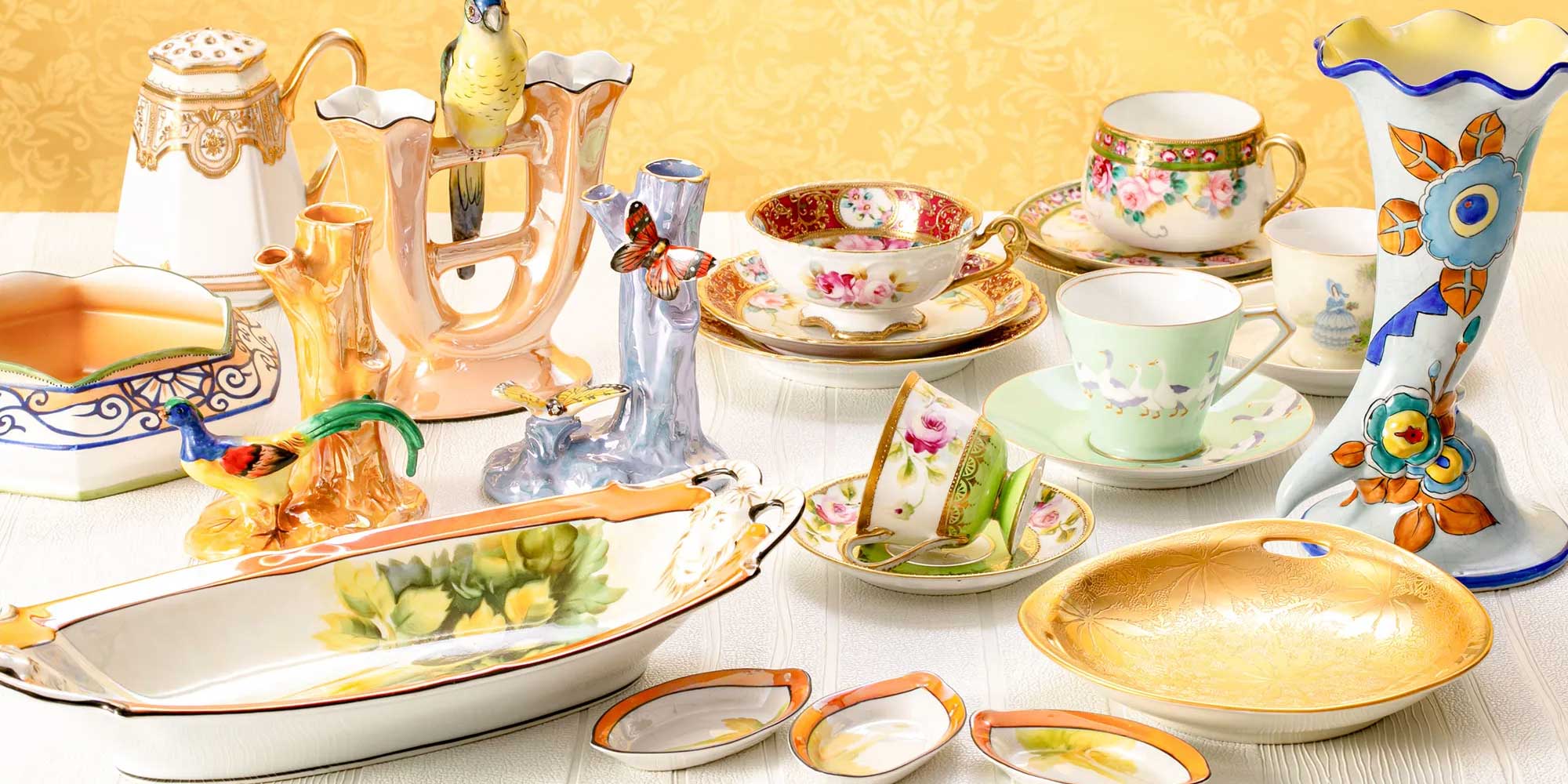 1点限り】オールドノリタケ 金盛 白花葉模様 セロリーセット 7pcs