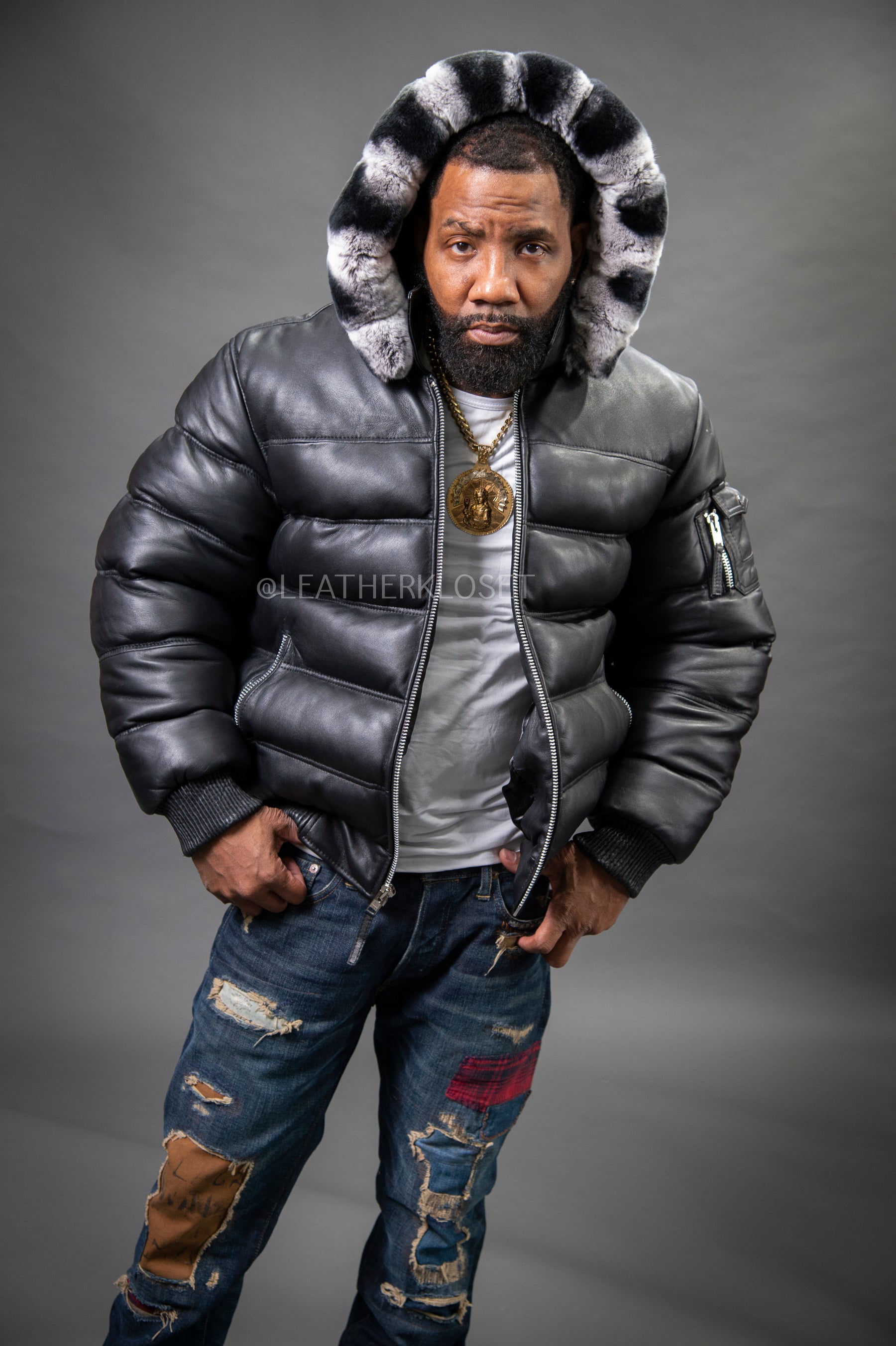 Men's Aspen Leather Bubble Bomber Jacket [Black/Rex] – LeatherKloset