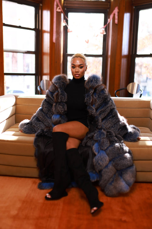 Women's Kim Chinchilla & Fox Combo Crop Bomber [Black] – LeatherKloset