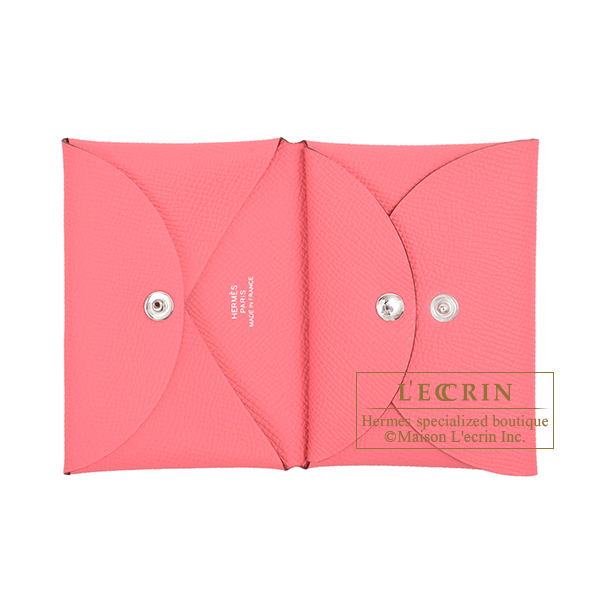 Hermes Calvi Duo Rose azalee Epsom leather Silver hardware | L