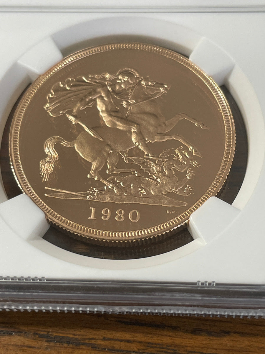 1980年 イギリス エリザベス女王 5ソブリン金貨 NGC PF69 UC – LegacyCoin