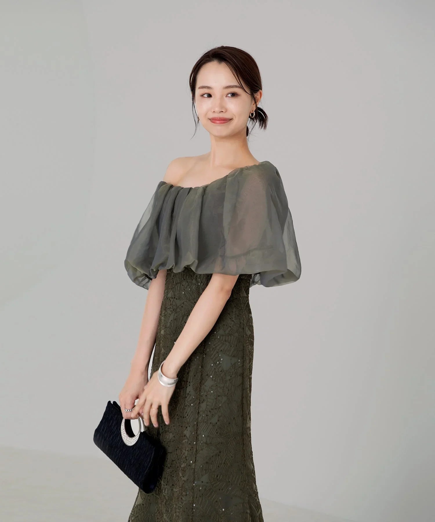 当日発送】2WAYオフショルダーパフスリーブマーメイドドレス