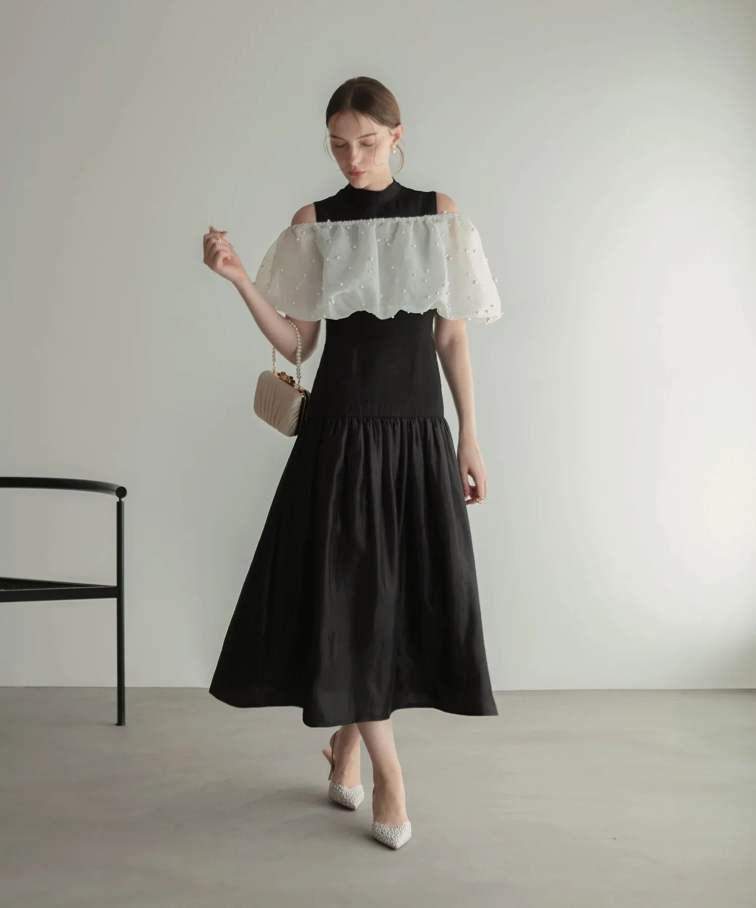 当日発送】パールラメボレロオフショルダーAライン/パーティードレス